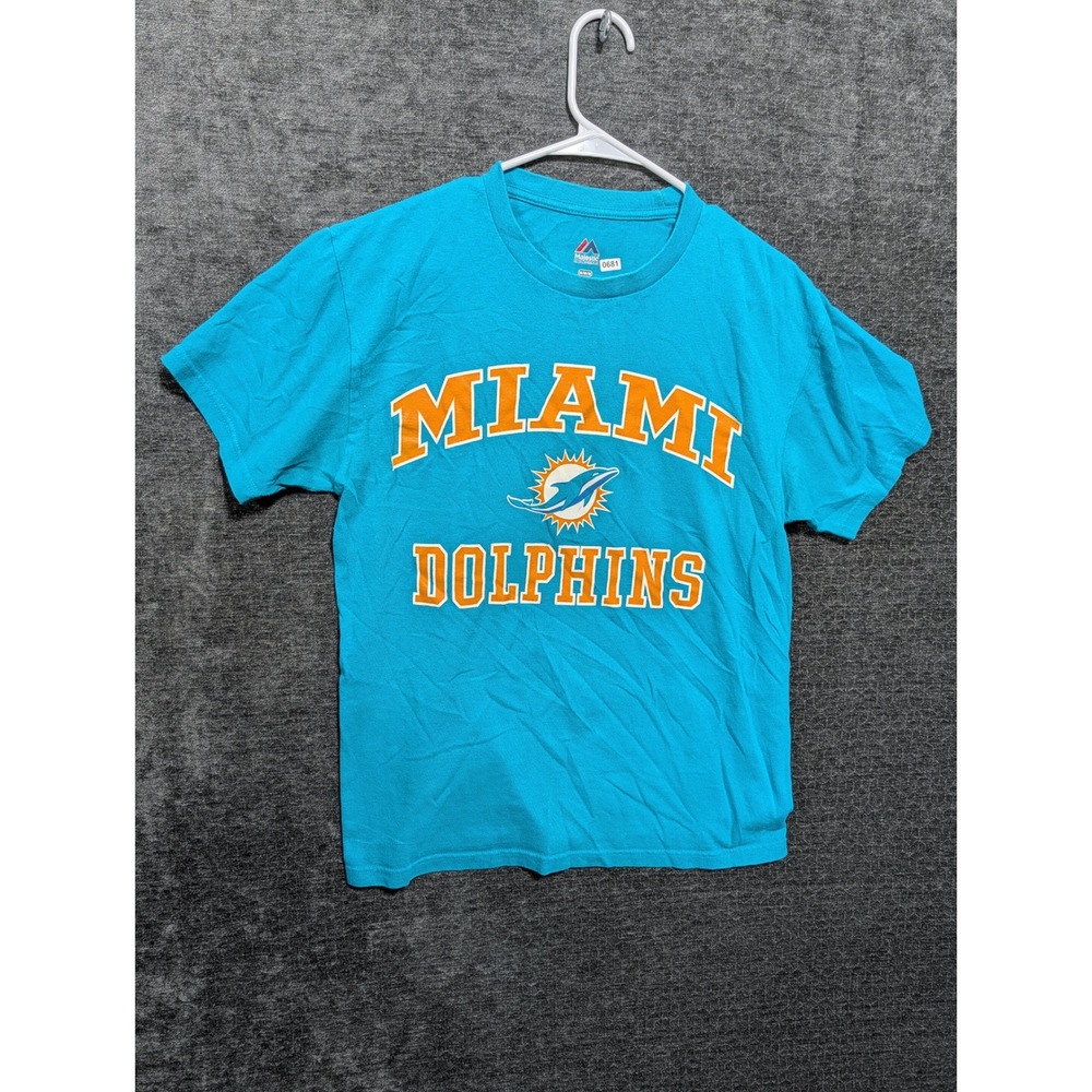 Majestic Miami Dolphins T Shirt Mens Medium Aqua NFL Graphic Tee Short Sleeve